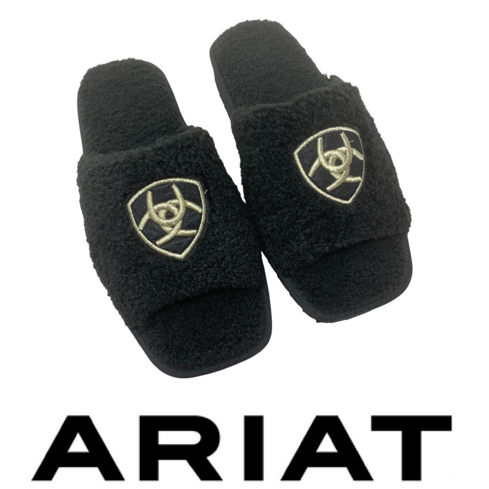 NEW Ariat Cozy Chic Slippers Scuffs Black Fleece Women’s Sz 10 Logo Slides NWB